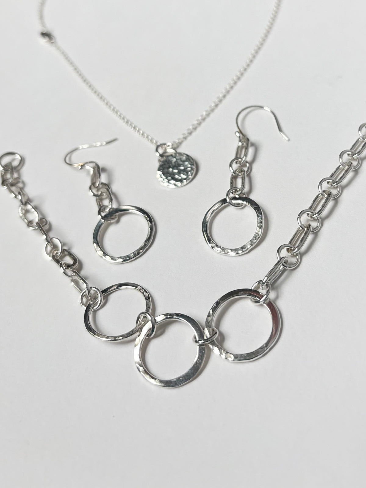 Circle Harmony Jewelry Set, Handcrafted Argentium Silver Necklace, Bracelet and Earrings Set