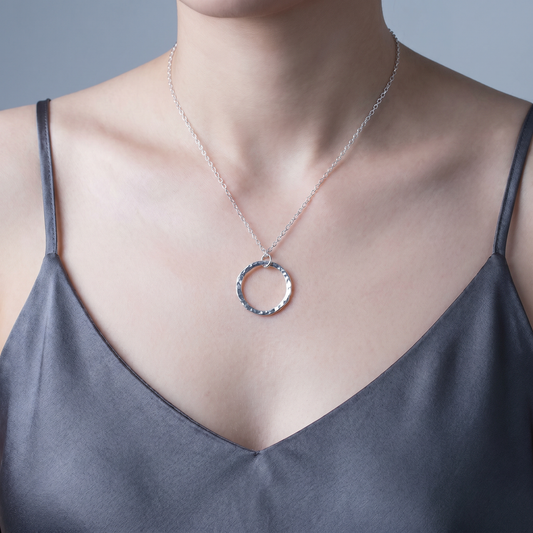 ARGENTIUM SILVER HAMMERED HOOP NECKLACE