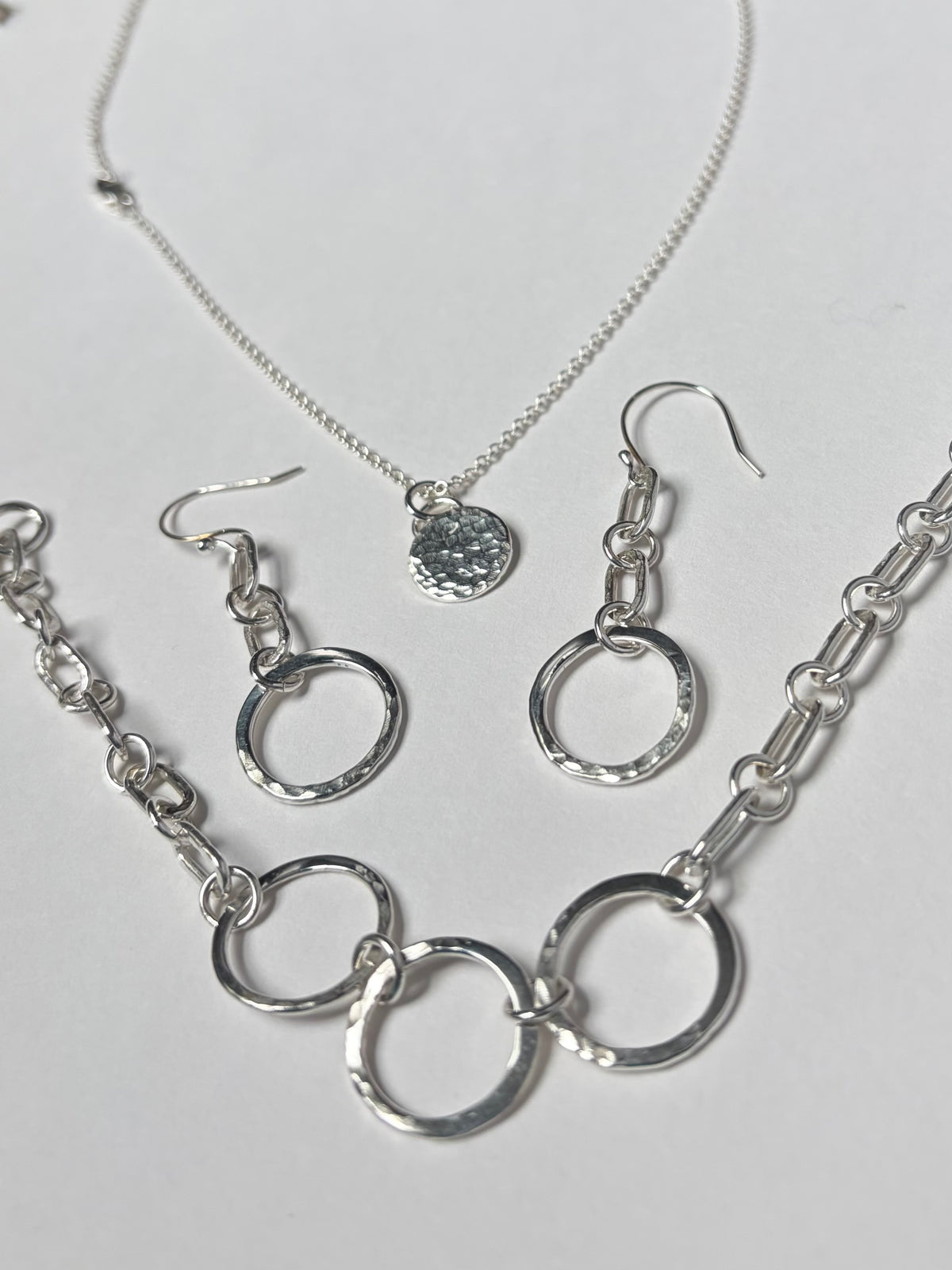 Circle Harmony Jewelry Set, Handcrafted Argentium Silver Necklace, Bracelet and Earrings Set