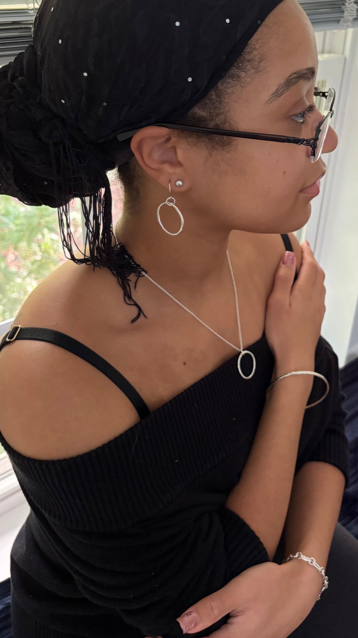 Argentium Silver Large Legacy Circle Pendant Necklace on Cable Chain