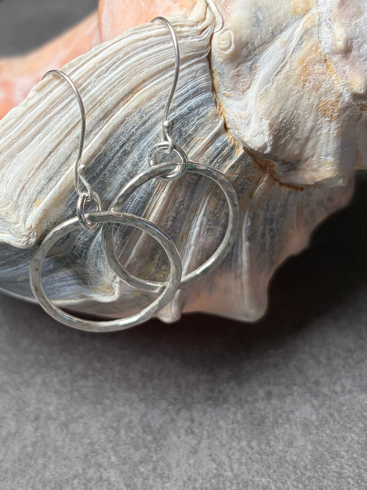 ARGENTIUM SILVER HAMMERED HOOP DANGLE EARRINGS