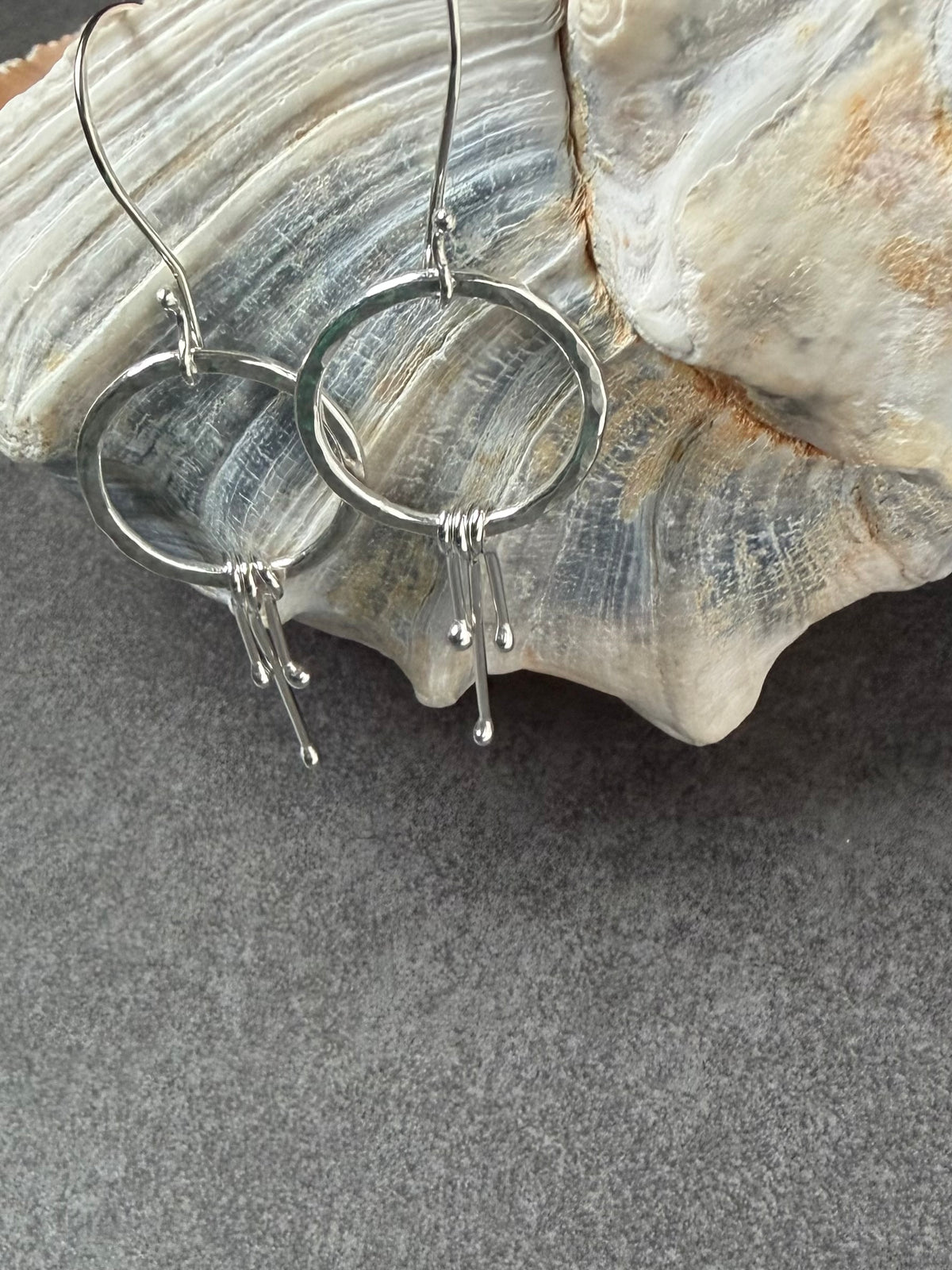 ARGENTIUM SILVER HAMMERED HOOP AND DANGLE EARRINGS