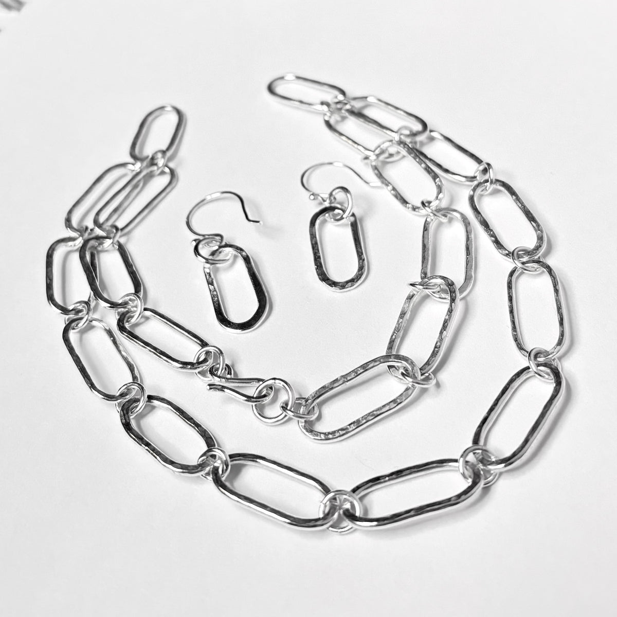Legacy Oval Jewelry Set, Handcrafted Argentium Silver Necklace & Earrings