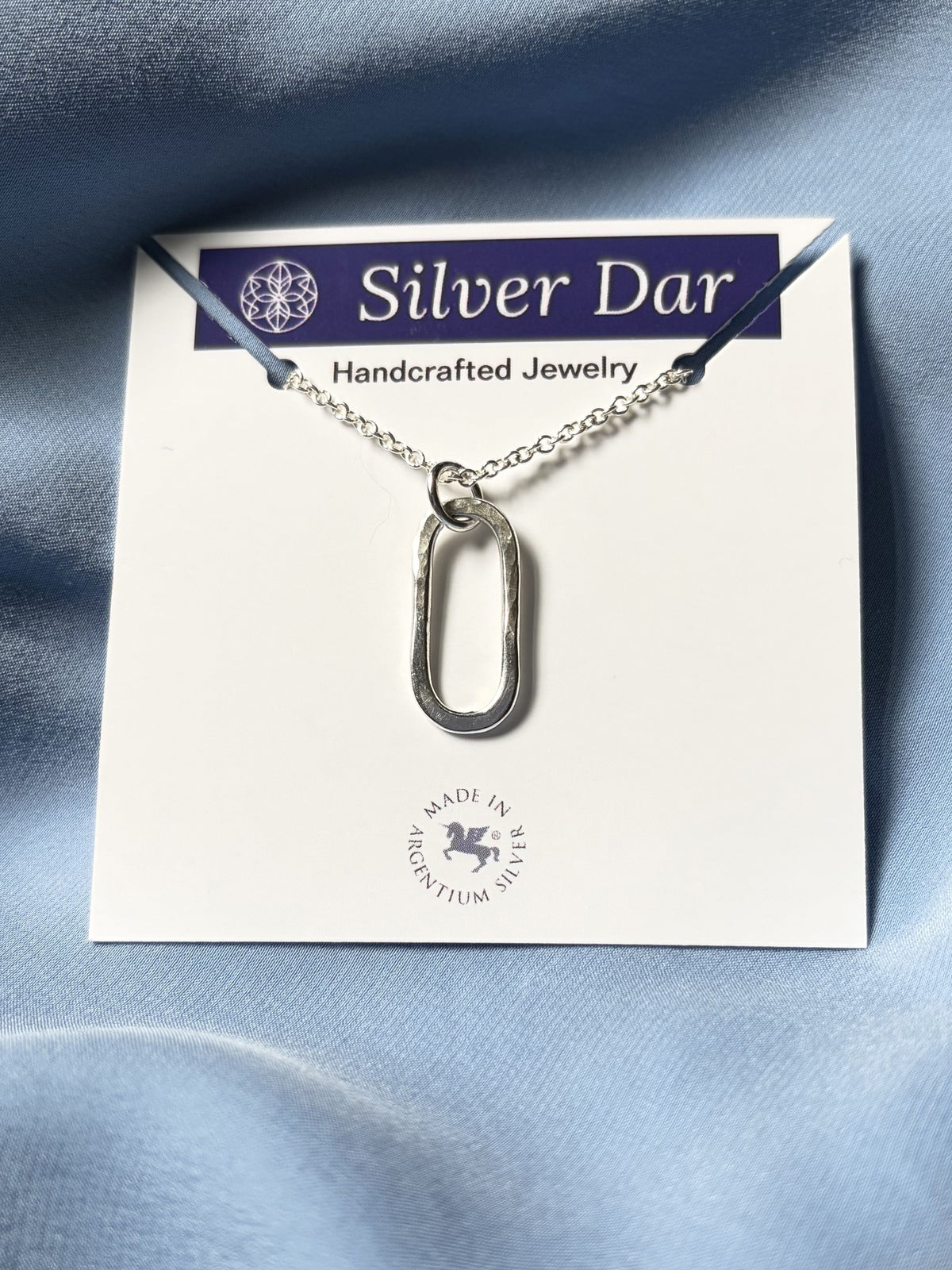 Argentium Silver Legacy Oval Pendant Necklace on Cable Chain