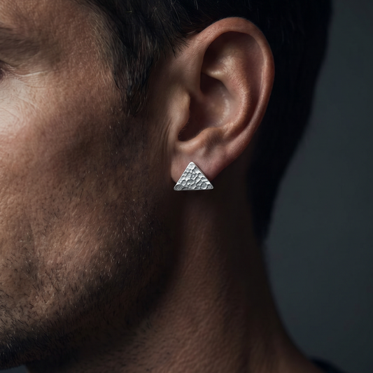 ARGENTIUM SILVER HAMMERED GEOMETRIC POST EARRINGS