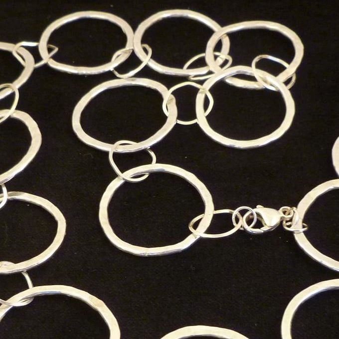 Hammered Argentium Silver Circle Chain, Heavy Statement Necklace for Men or Women