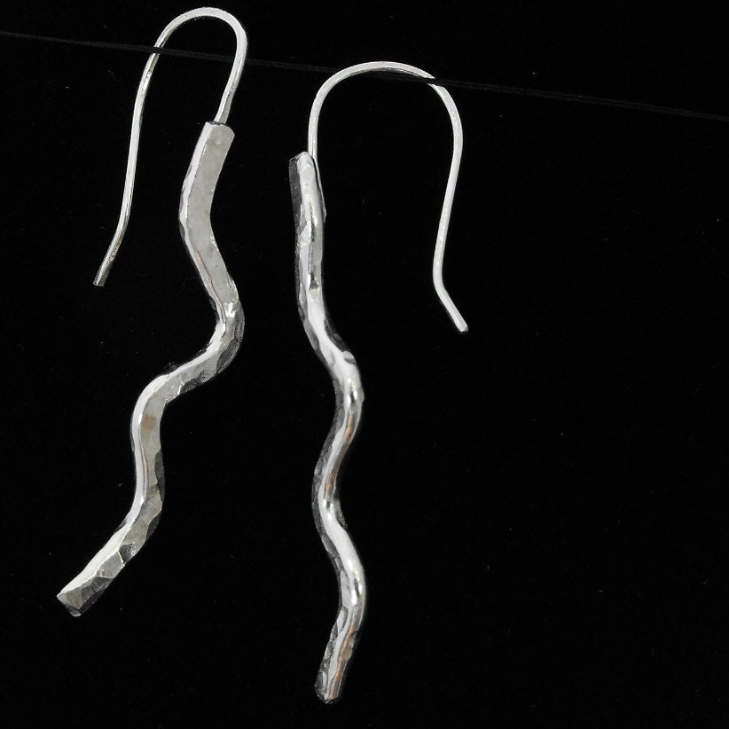 Handcrafted Long Hammered Argentium Silver Earrings, Hypoallergenic and Tarnish Resistant Jewelry Gift for Women