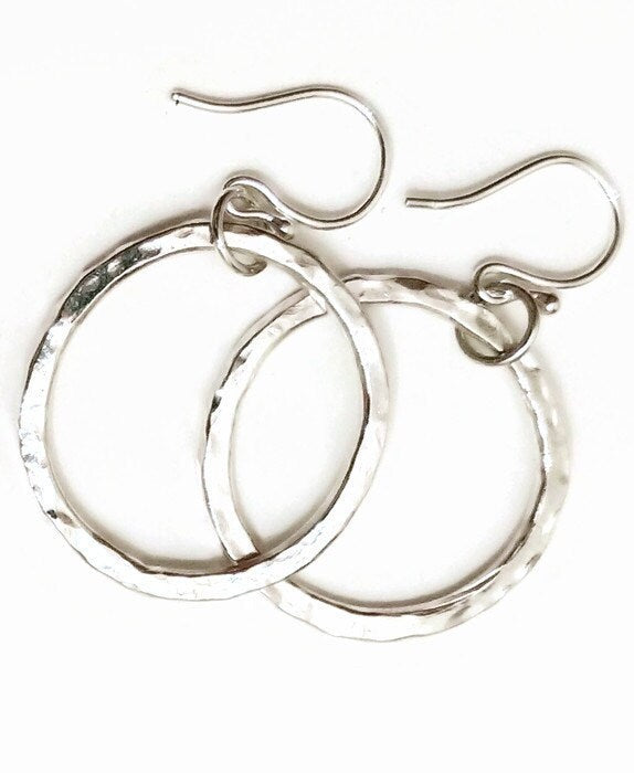 Hammered Argentium Silver Hoop Earrings, Hypoallergenic Boho Jewelry, Eco Friendly Tarnish Resistant