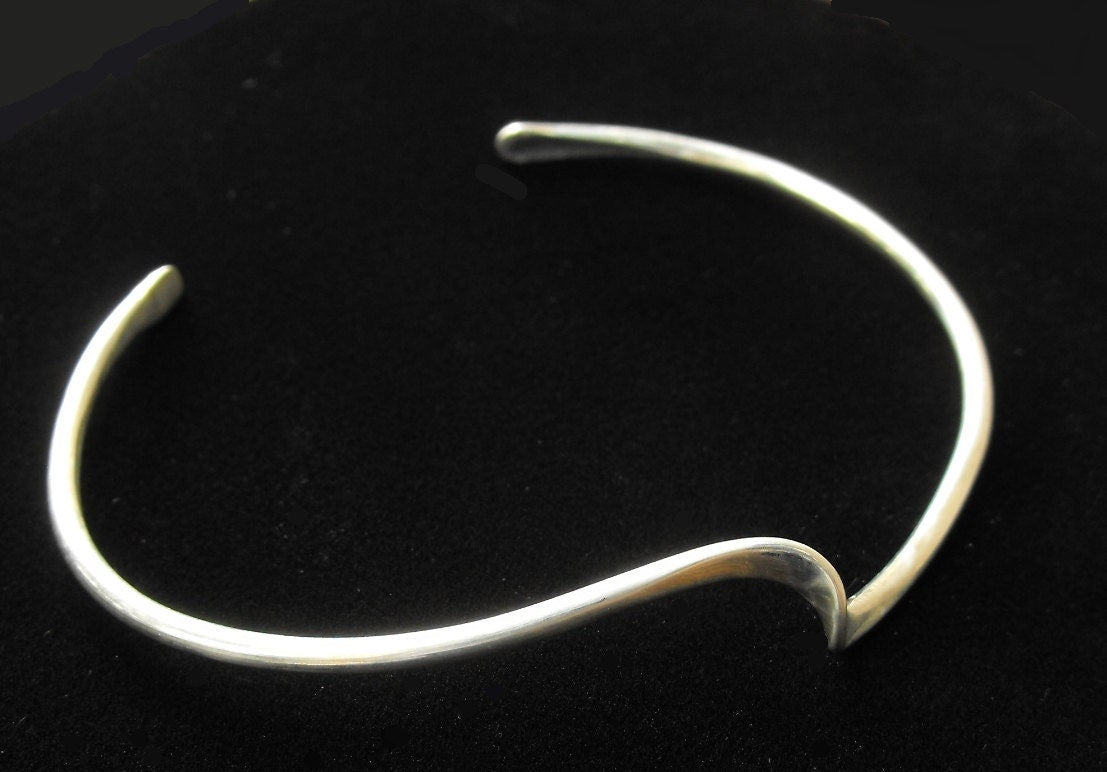 Hand-Hammered Argentium Silver Wave Cuff Bracelet, Sustainable Modern Jewelry