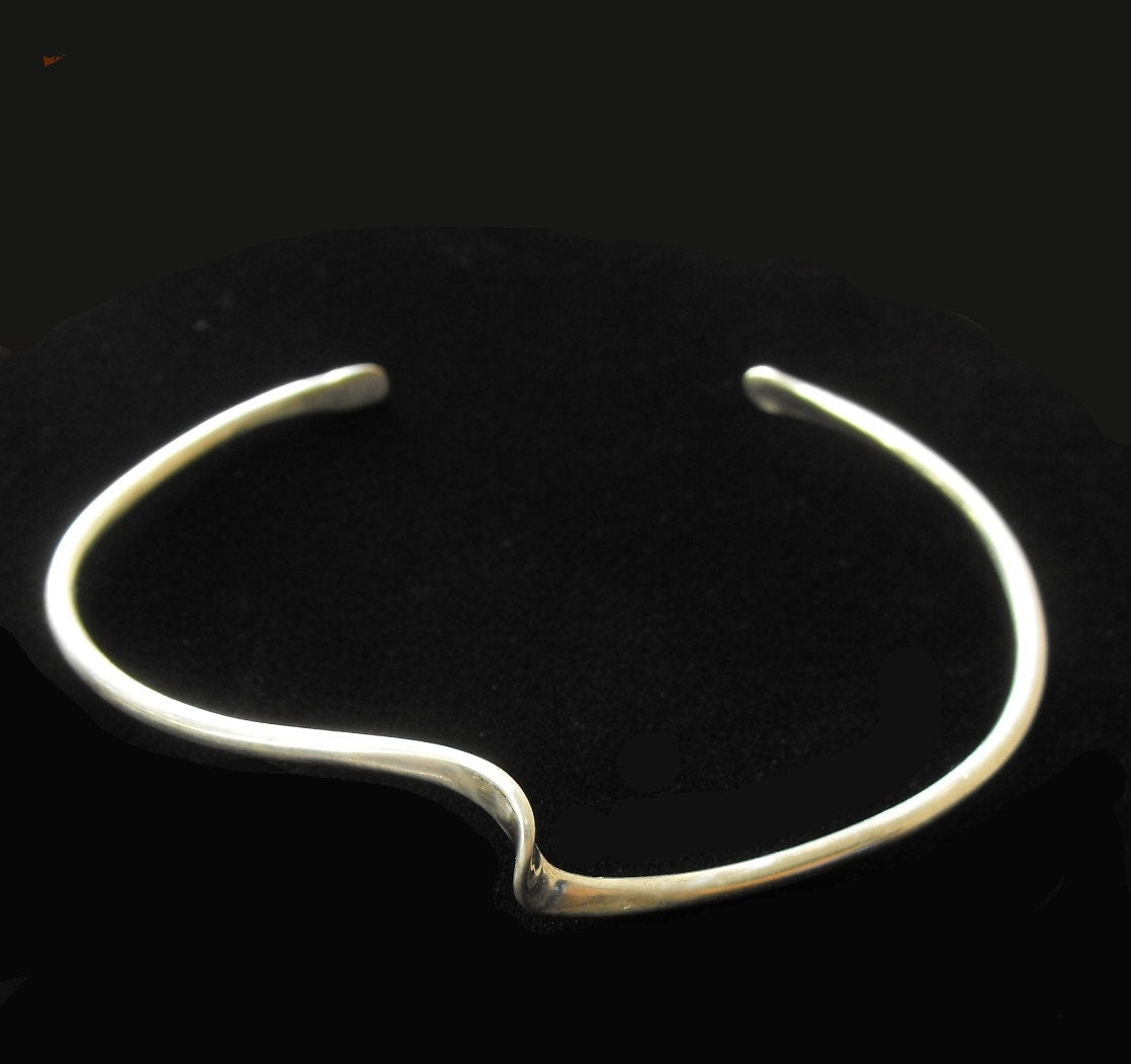 Hand-Hammered Argentium Silver Wave Cuff Bracelet, Sustainable Modern Jewelry