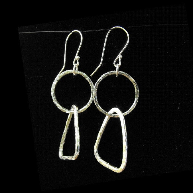 Handcrafted Argentium Silver Double Hoop Earrings, Geometric Statement Dangles