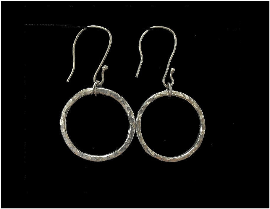 Hammered Argentium Silver Hoop Earrings, Hypoallergenic Boho Jewelry, Eco Friendly Tarnish Resistant