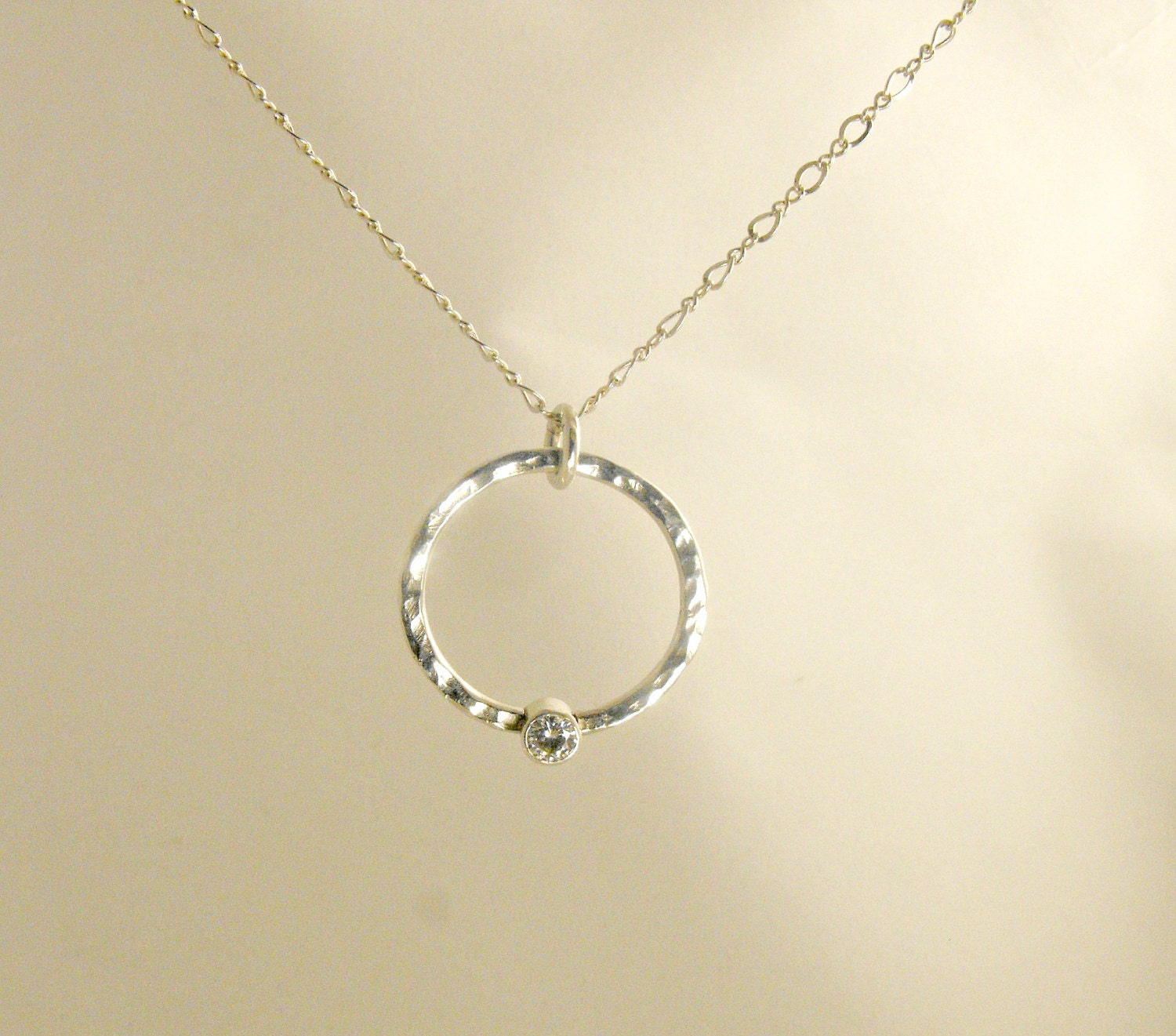 Handcrafted Sterling Silver and Moissanite Necklace, Hammered Silver Artisan Jewelry