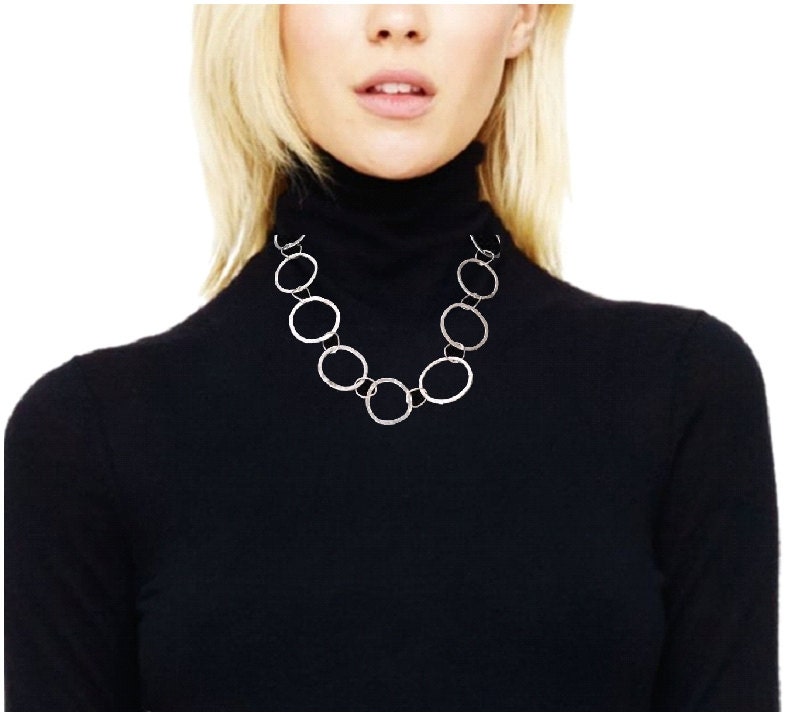 Hammered Argentium Silver Circle Chain, Heavy Statement Necklace for Men or Women
