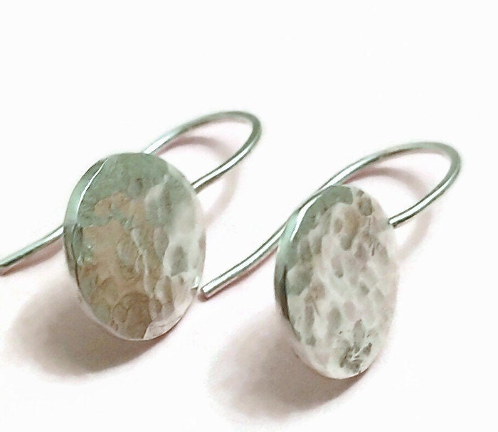 Hammered Argentium Silver Drop Earrings, Hypoallergenic Tarnish Resistant Jewelry
