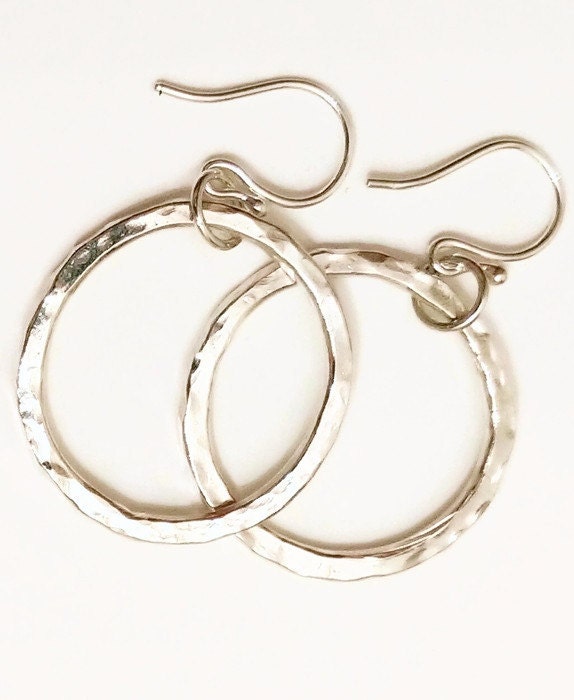 Hammered Argentium Silver Hoop Earrings, Hypoallergenic Boho Jewelry, Eco Friendly Tarnish Resistant