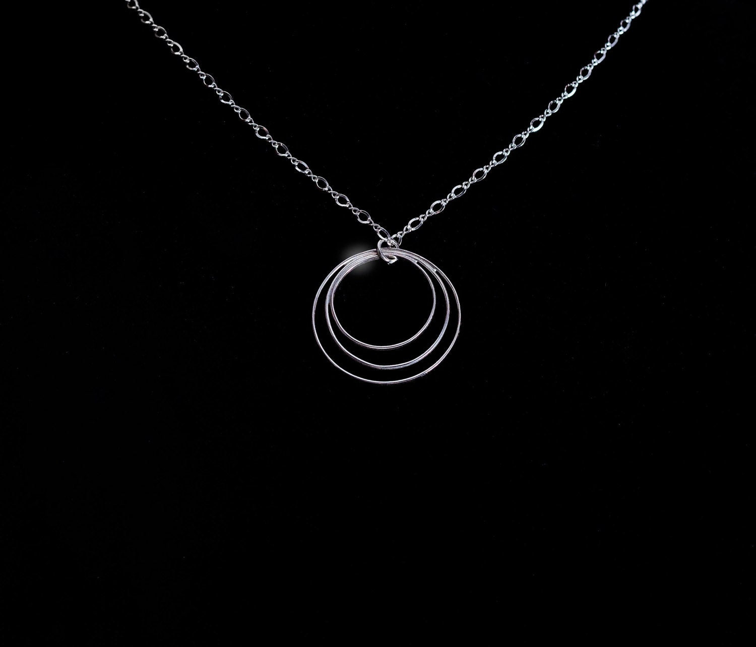 Handcrafted Argentium Silver Triple Circle Necklace, Tarnish Resistant Modern Jewelry