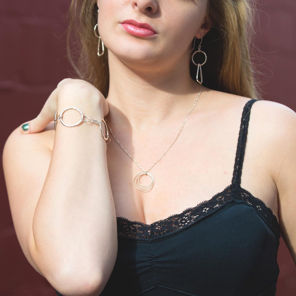 Handcrafted Argentium Silver Chunky Double Hoop Earrings, Hypoallergenic and Tarnish Resistant Jewelry