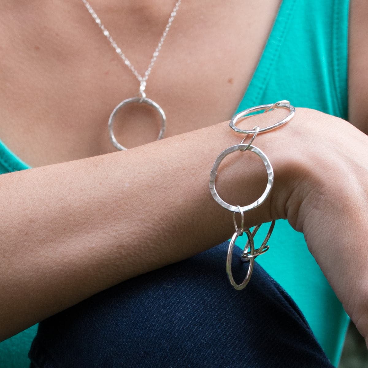 Hand Hammered Argentium Silver Hoop Bracelet, Tarnish Resistant Modern Jewelry