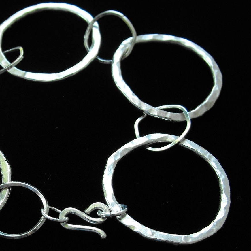 Hammered Argentium Silver Circle Chain, Heavy Statement Necklace for Men or Women