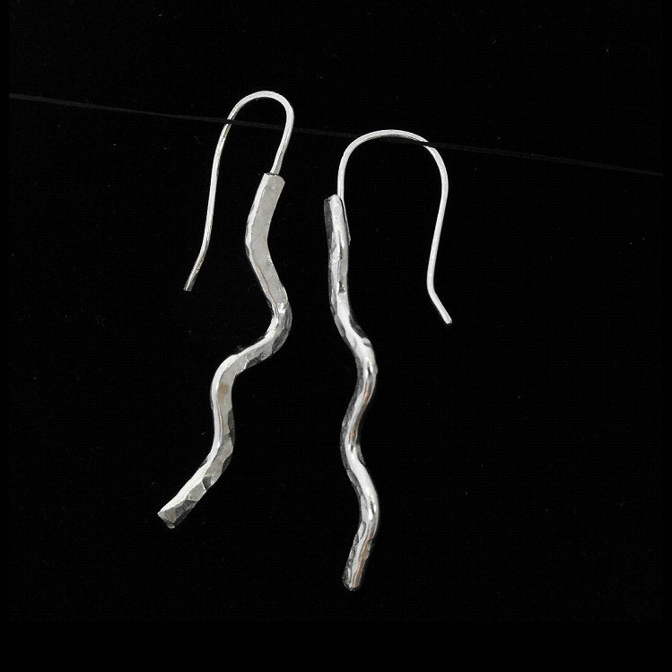 Handcrafted Argentium Silver Hammered Wave Earrings, Bohemian Hypoallergenic Jewelry