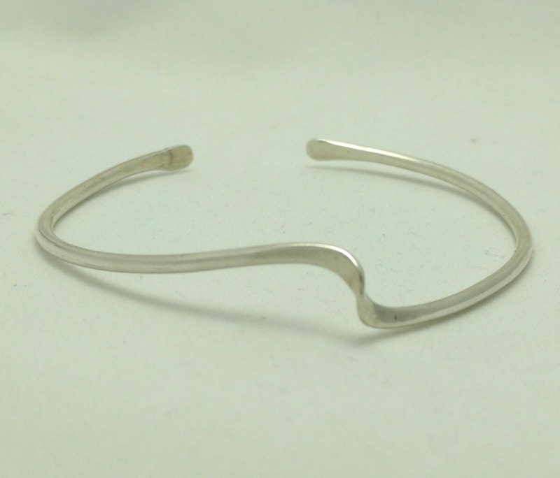 Hand-Hammered Argentium Silver Wave Cuff Bracelet, Sustainable Modern Jewelry