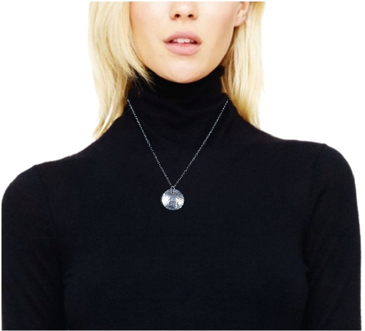 Hammered Argentium Silver Disc Necklace, Modern Everyday Layering Jewelry, Tarnish Resistant, Eco Friendly