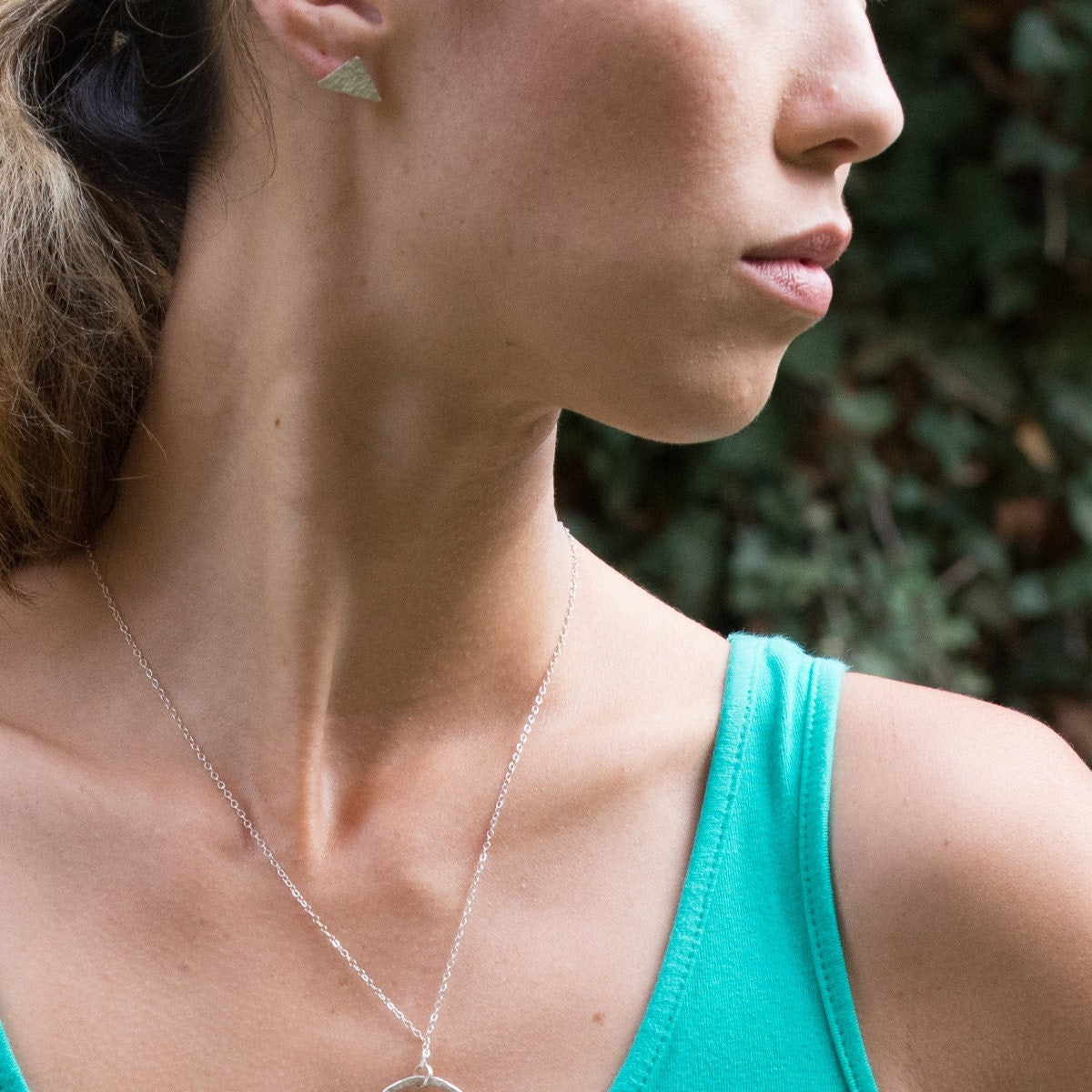 Hammered Argentium Silver Triangle Earrings, Minimalist Geometric Post Jewelry