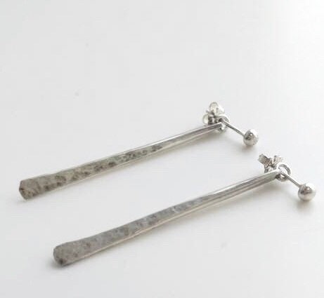 Hammered Argentium Silver Ear Jacket Earrings, Modern Boho, Tarnish Resistant