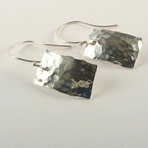 Hammered Argentium Silver Drop Earrings, Minimalist Hypoallergenic and Tarnish Resistant Jewelry Gift for Women