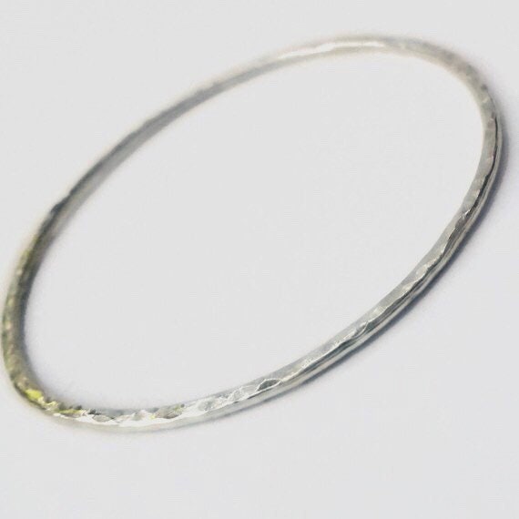 Hammered Argentium Silver Bangle Bracelet, Minimalist Unisex Tarnish Resistant Jewelry