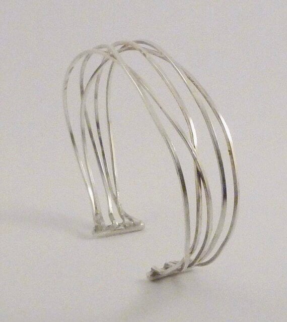 Argentium Silver Wire Cuff Bracelet, Stacked Look, Tarnish Resistant, Unisex Gift