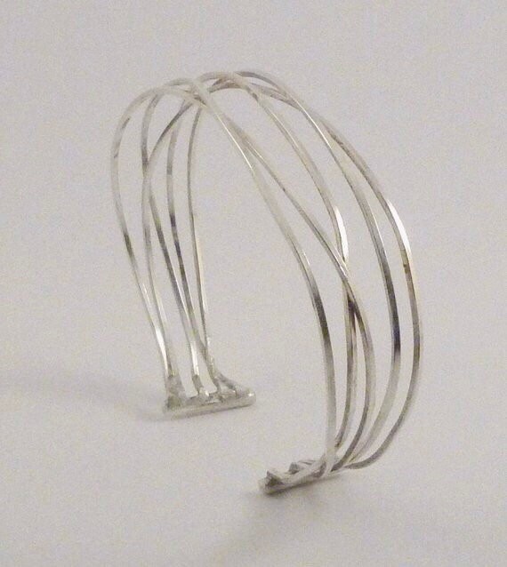 Argentium Silver Wire Cuff Bracelet, Stacked Look, Tarnish Resistant, Unisex Gift