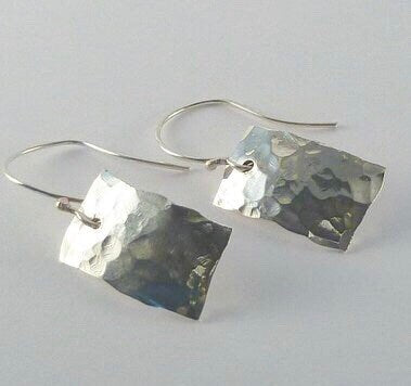 Hammered Argentium Silver Drop Earrings, Minimalist Hypoallergenic and Tarnish Resistant Jewelry Gift for Women