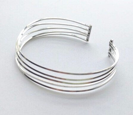 Argentium Silver Wire Cuff Bracelet, Stacked Look, Tarnish Resistant, Unisex Gift