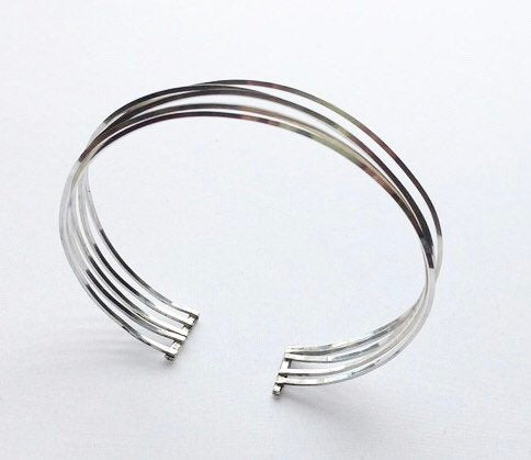 Argentium Silver Wire Cuff Bracelet, Stacked Look, Tarnish Resistant, Unisex Gift