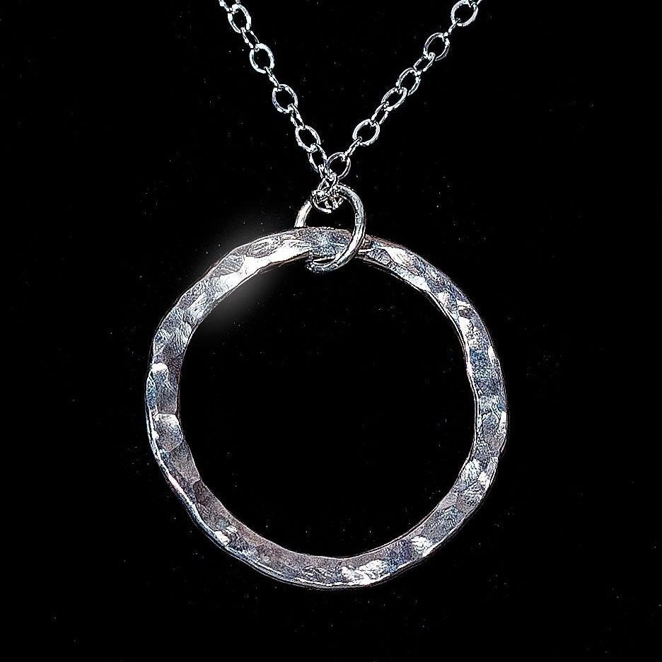 Hammered Argentium Silver Circle Necklace, Tarnish Resistant Jewelry