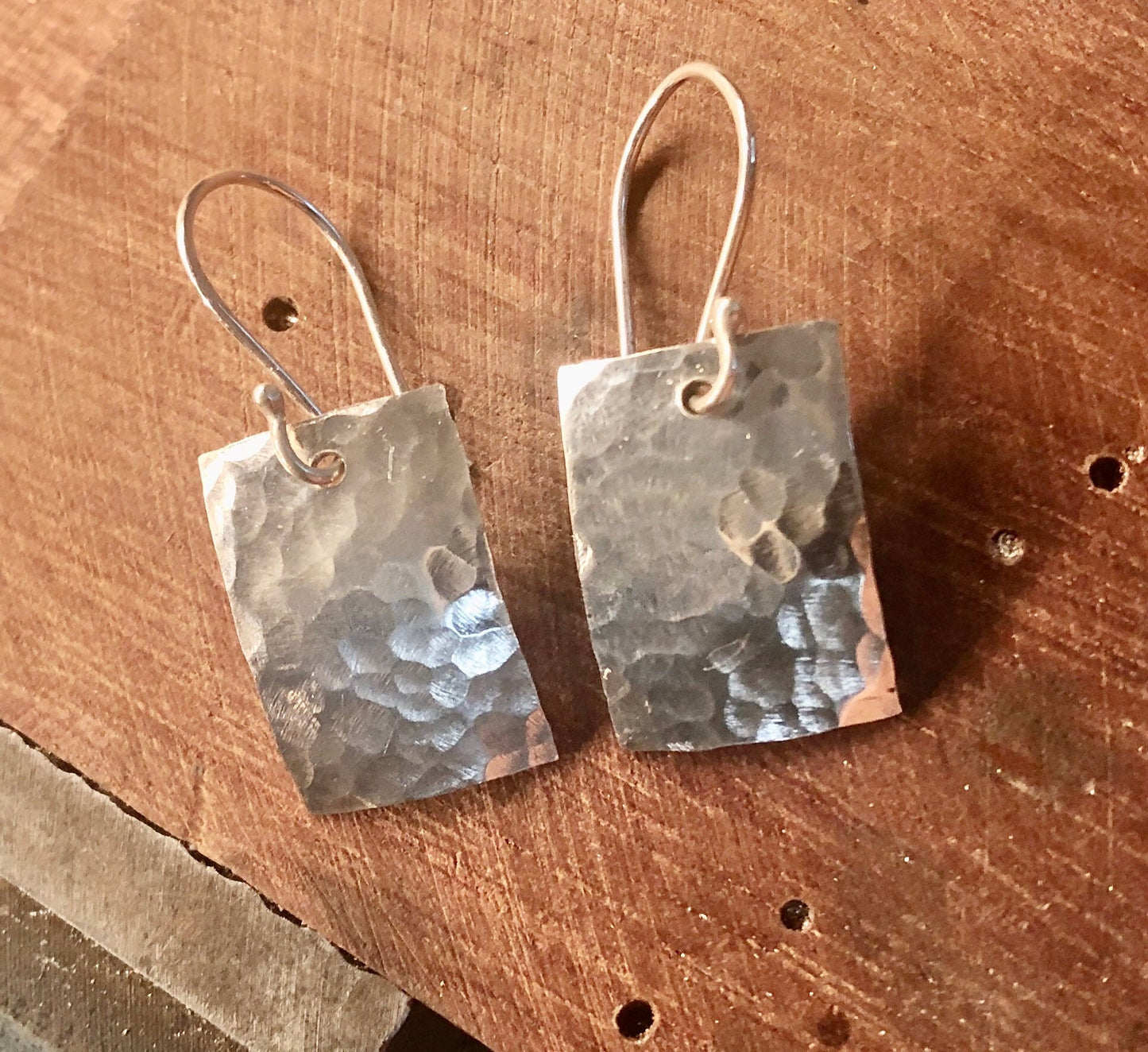 Hammered Argentium Silver Drop Earrings, Minimalist Hypoallergenic and Tarnish Resistant Jewelry Gift for Women