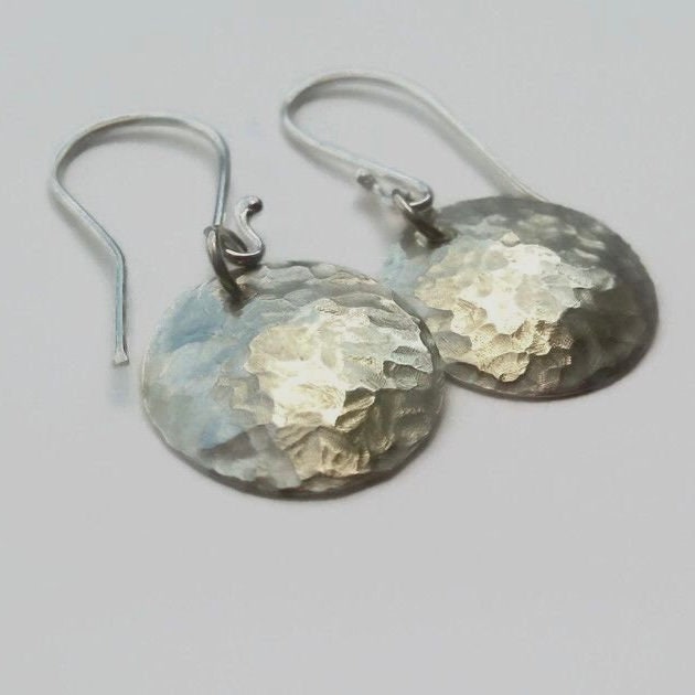 Handcrafted Hammered Argentium Silver Disc Earrings, Hypoallergenic and Tarnish Resistant Minimalist Jewelry for Women