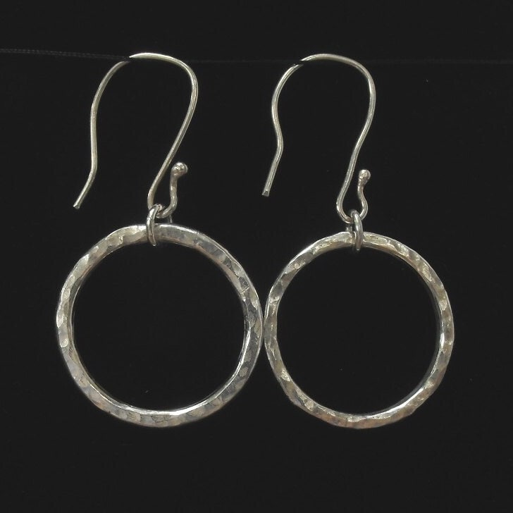 Handcrafted Argentium Silver Chunky Hoop Earrings, Thick 12g Artisan Hammered Statement Circles