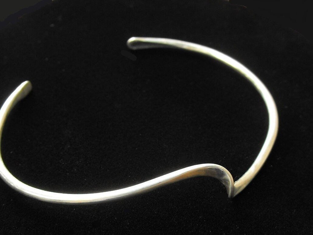 Hand-forged Argentium Silver Wave Cuff Bracelet, Tarnish Resistant, Eco Friendly