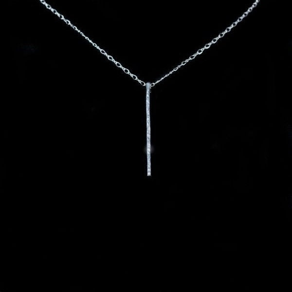 Handcrafted Argentium Silver Bar Necklace, Hammer Textured Minimalist Jewelry