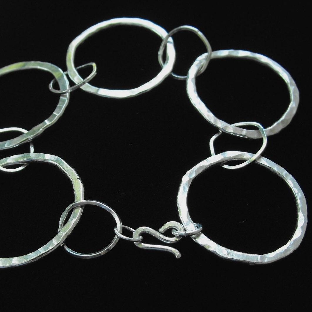 Argentium Sterling Silver Chunky Bracelet, Hammered Hoops, Artisan Jewelry, Tarnish Resistant, Eco Friendly