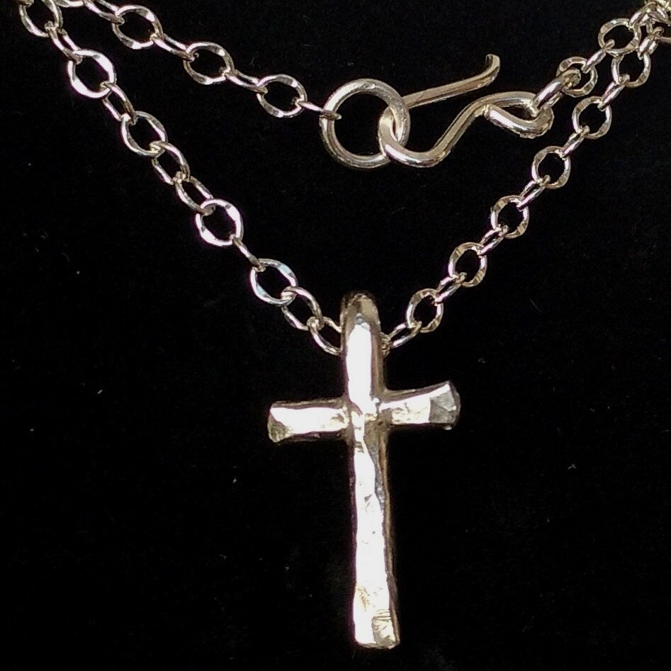 Argentium Silver Cross Necklace For Men, Hypoallergenic and Tarnish Resistant Jewelry for Dad, Modern Silver Christian Gift for Him