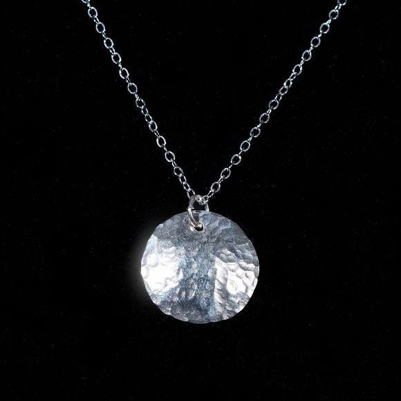 Hammered Argentium Silver Disc Necklace, Minimalist Layering Jewelry, Tarnish Resistant, Eco Friendly