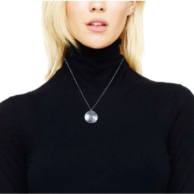 Hammered Argentium Silver Disc Necklace, Minimalist Layering Jewelry, Tarnish Resistant, Eco Friendly