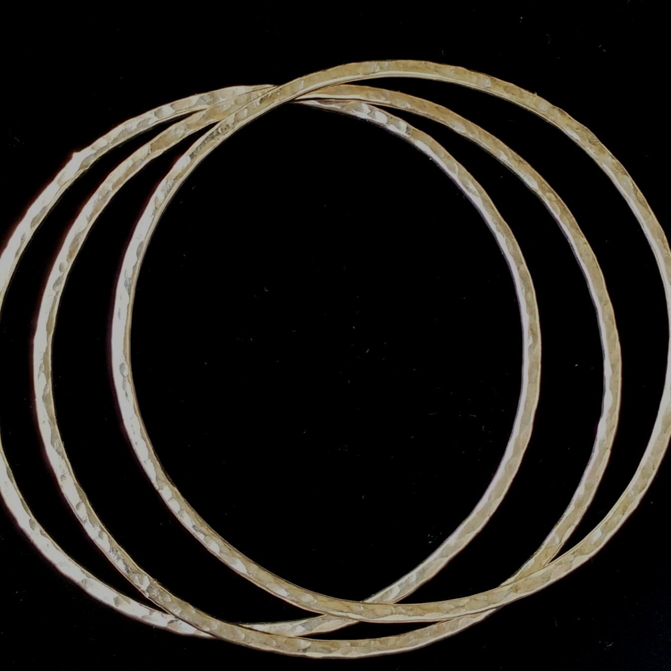 Set of Three Hammered Argentium Silver Bangles, Minimalist Stacking Bracelets