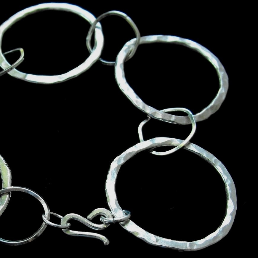 Handmade Argentium Silver Chunky Hammered Hoops Necklace, Tarnish Resistant Jewelry