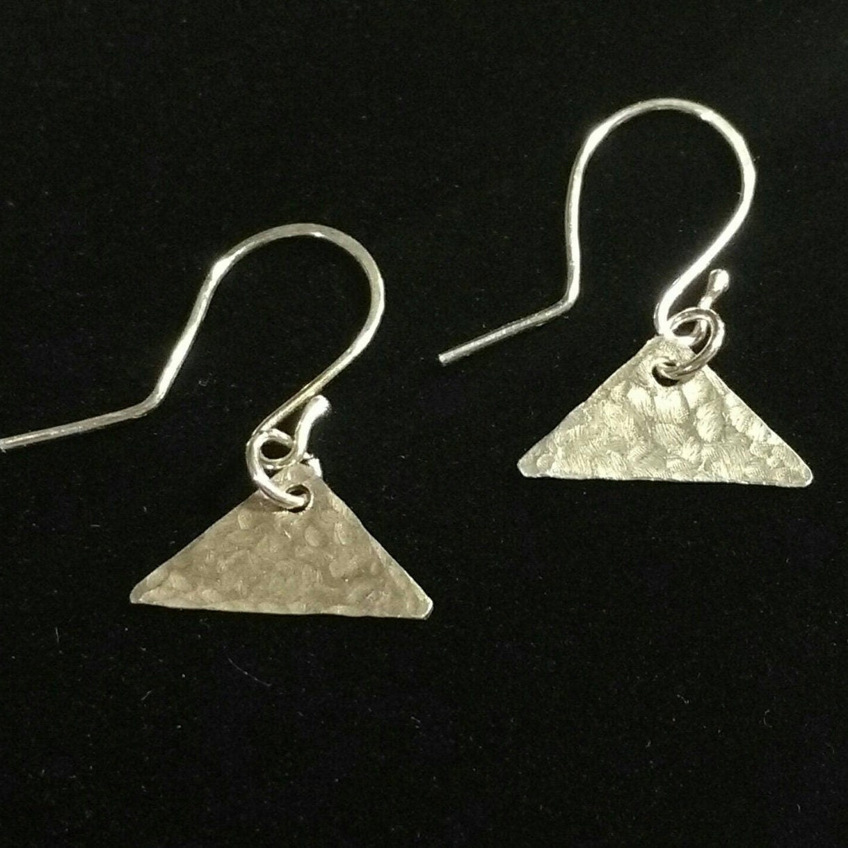 Hammered Argentium Silver Triangle Dangle Earrings, Minimalist Hypoallergenic Jewelry