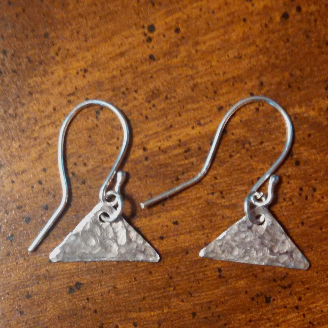 Hammered Argentium Silver Triangle Dangle Earrings, Minimalist Hypoallergenic Jewelry